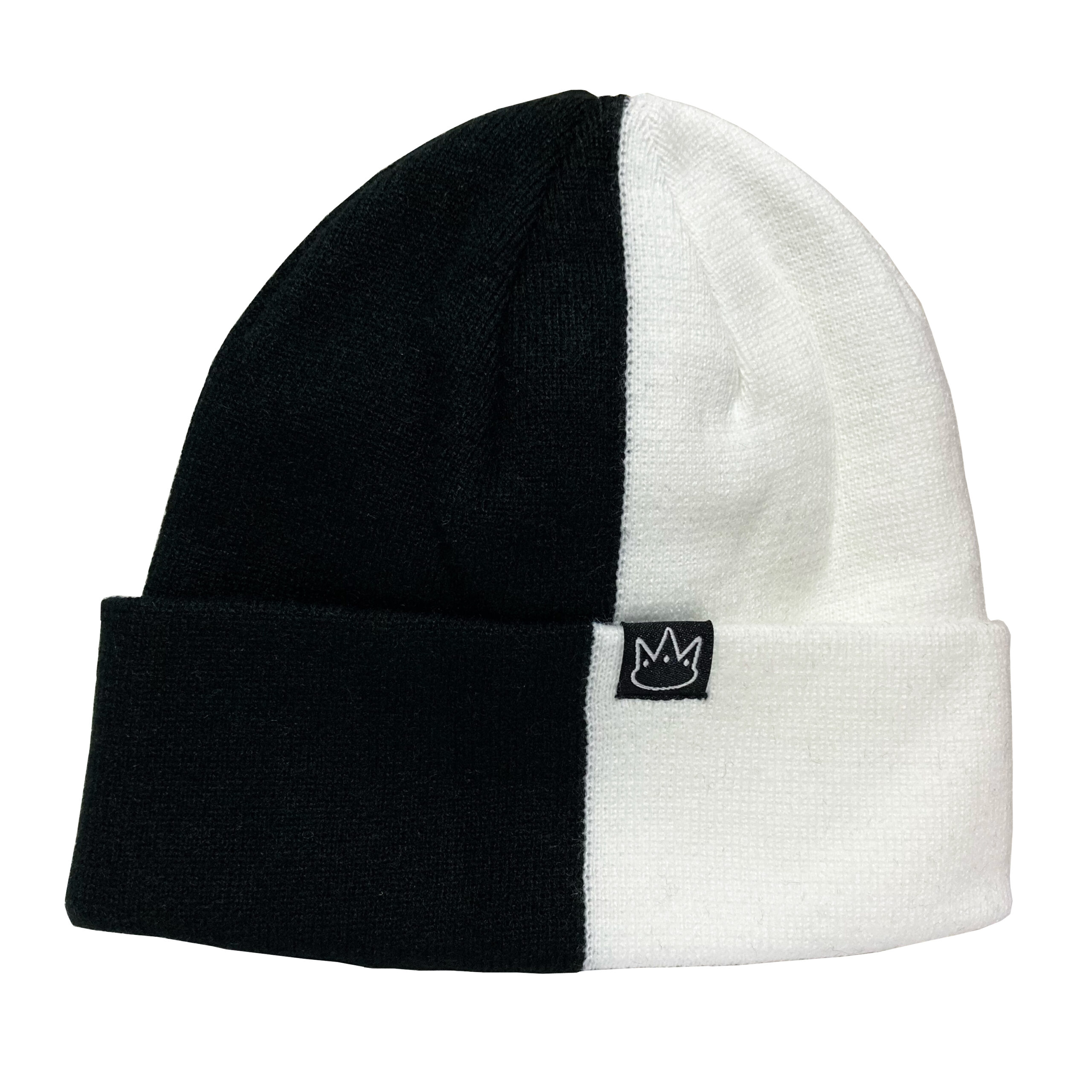 half black white beanie hat cap