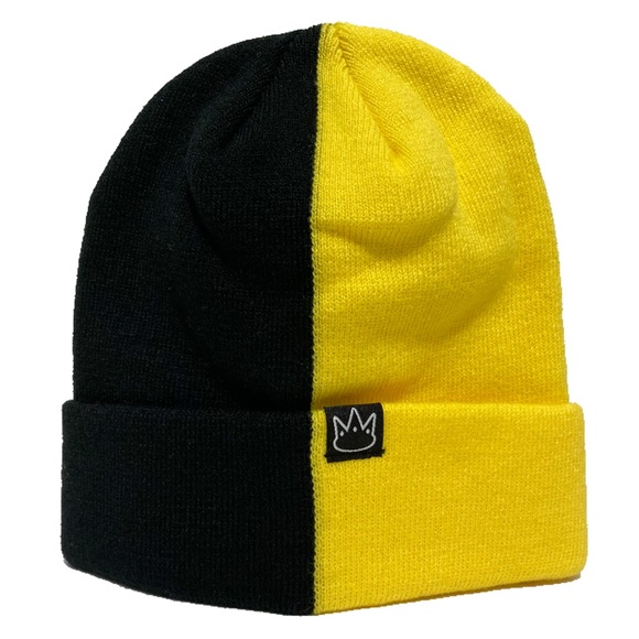 half black yellow beanie hat cap